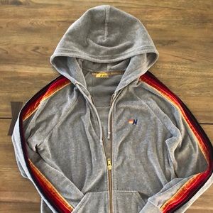 Aviator Nation Zip-up Hoodie - gray with velour 5-stripe on sleeves. Size XS.
